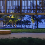 建物の前にあるベンチ