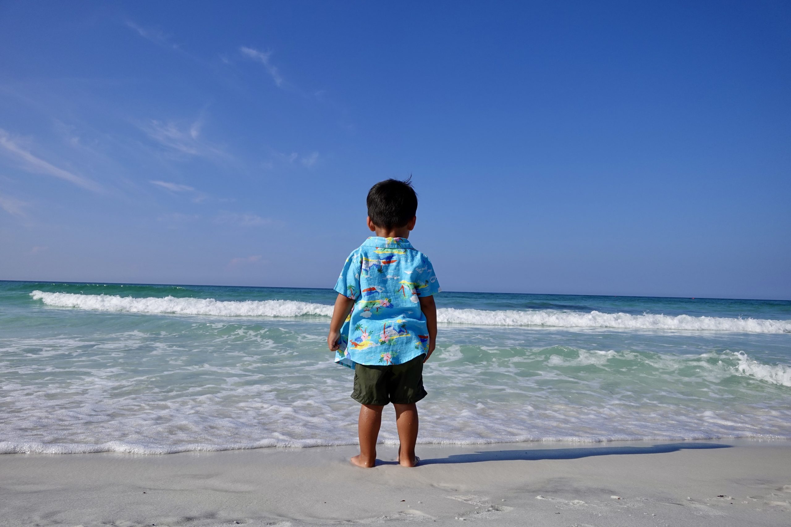 砂浜に立っている少年