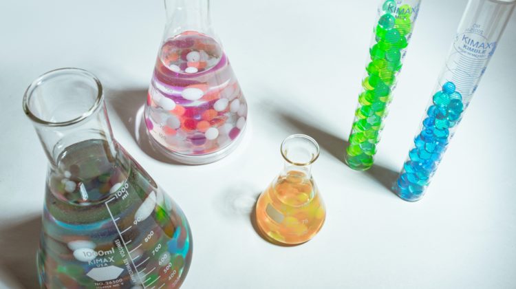 テーブルの上にある数種類のガラスのコップ